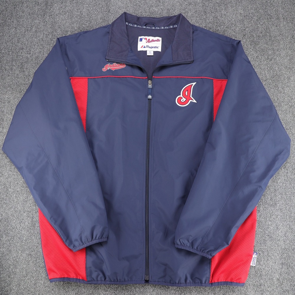 Majestic‎ Cleveland Indians Mens MLB Cool Base Windbreaker Jacket Navy Red XL